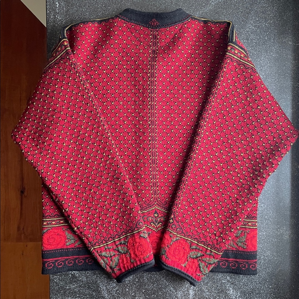 Dale of Norway Vintage Cardigan Sweater Women’s Large (L) Red Black Floral - Picture 3 of 15